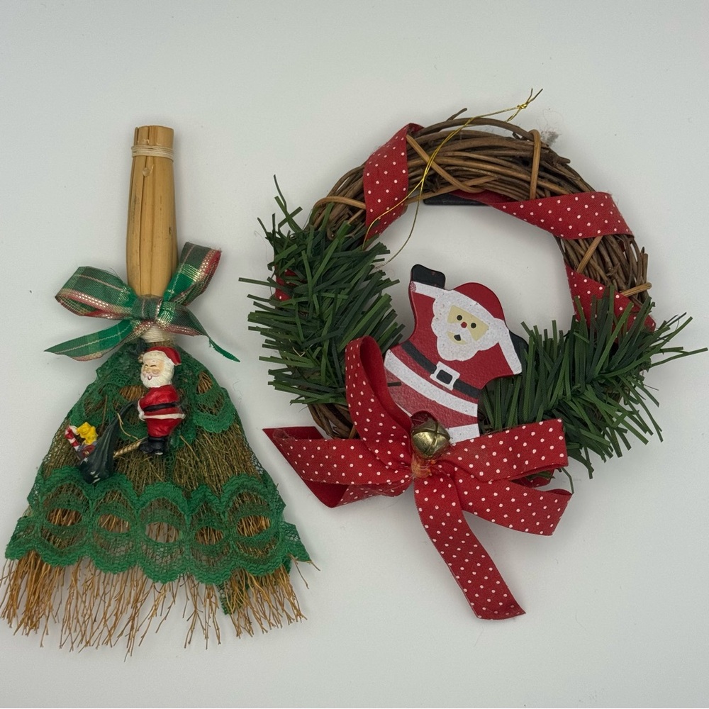Vintage 1988 Santa Christmas Magnet Ornaments – Lot of 2 | Rustic Holiday Decor